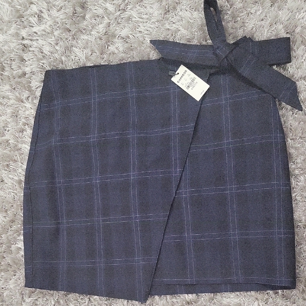 Express Black and Blue Wrap Mini Skirt